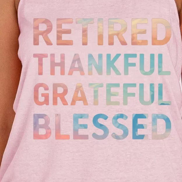 Retired Thankful Grateful Blessed Retiret Tiedye Gift Women's Knotted Racerback Tank