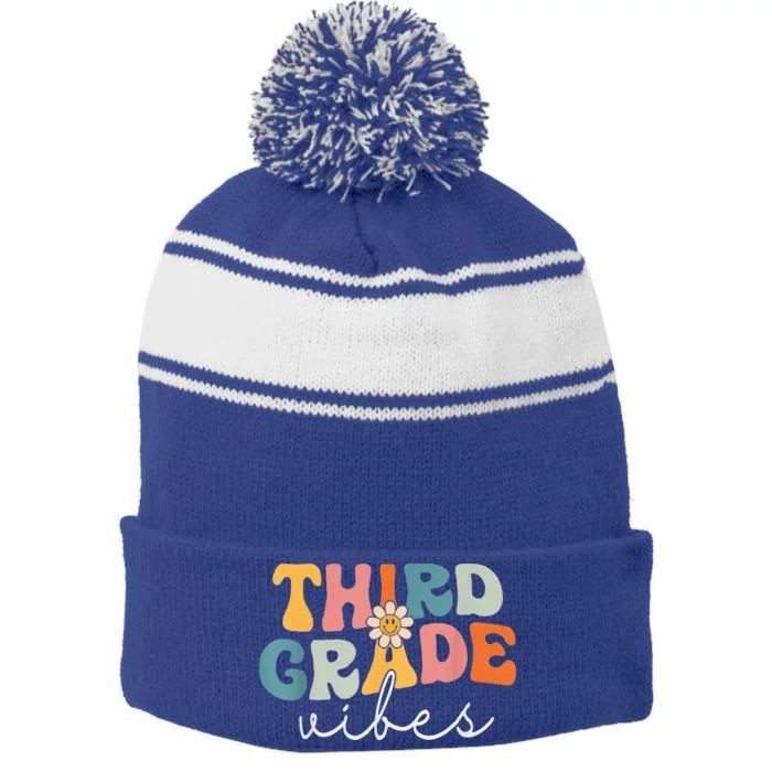 Retro Third Grade Vibes 3rd Grade Team First Day Of School Stripe Pom Pom Beanie