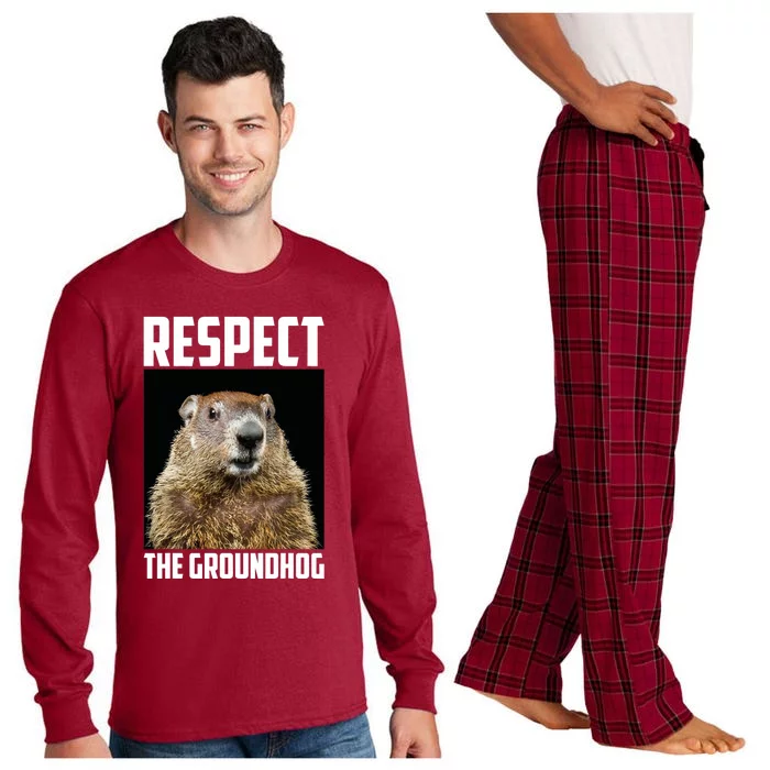 Respect The Groundhog Woodchuck Photo Ground Hog Day Long Sleeve Pajama Set