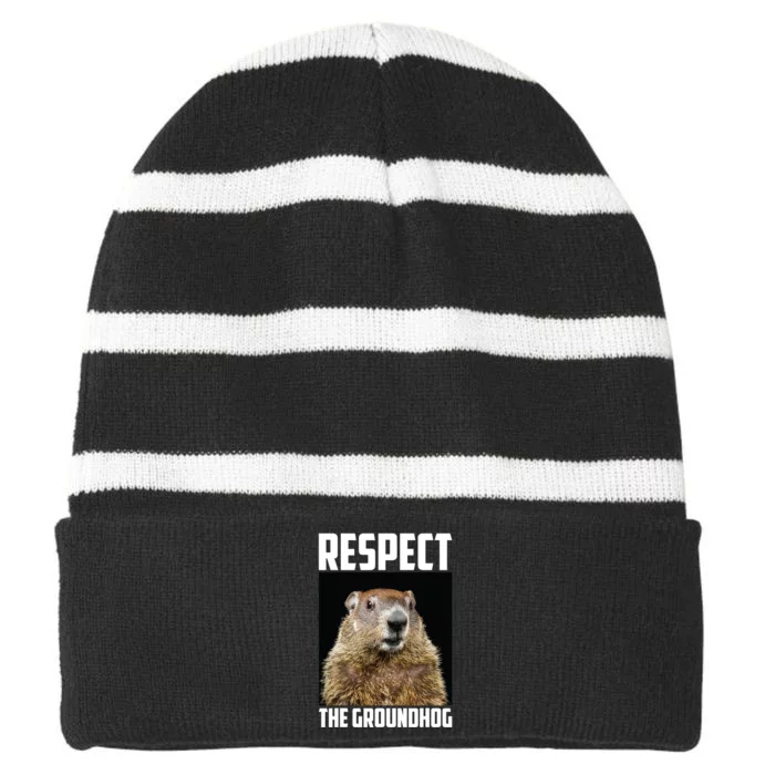 Respect The Groundhog Day Funny Rodent Gift Striped Beanie with Solid Band