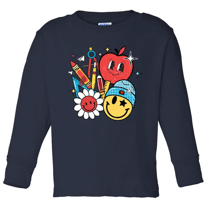 Retro Teacher Groovy Style Teacher Student Gift Toddler Long Sleeve Shirt