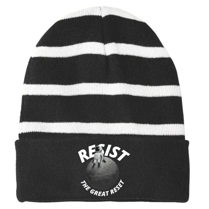 Resist The Great Reset NWO Conservative Striped Beanie with Solid Band