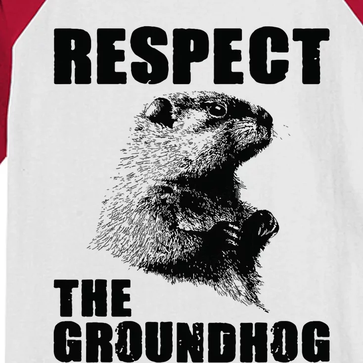 Respect The Groundhog Woodchuck Groundhog Day Kids Colorblock Raglan Jersey