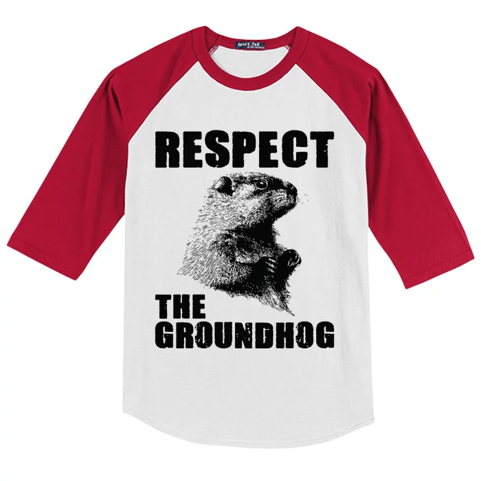 Respect The Groundhog Woodchuck Groundhog Day Kids Colorblock Raglan Jersey