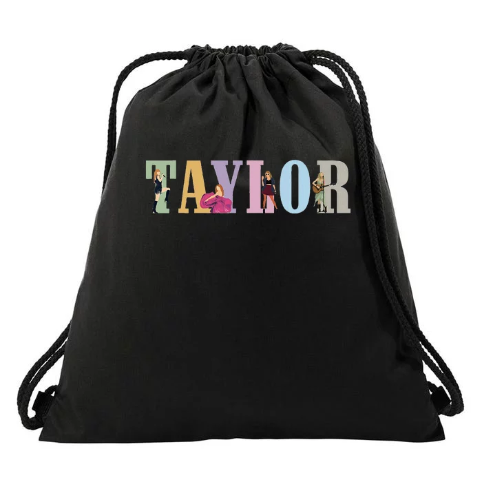 Retro Taylor Groovy Birthday Girl Personalized Design Drawstring Bag