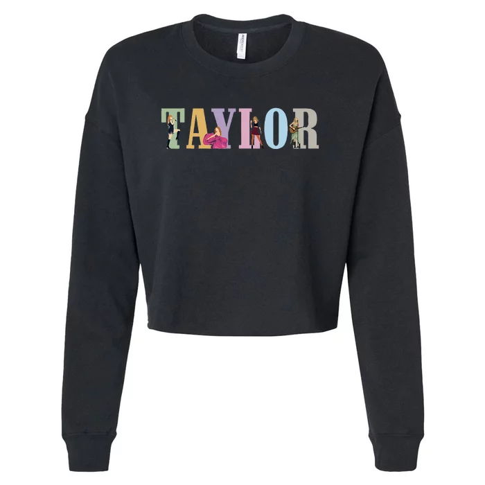 Retro Taylor Groovy Birthday Girl Personalized Design Cropped Pullover Crew