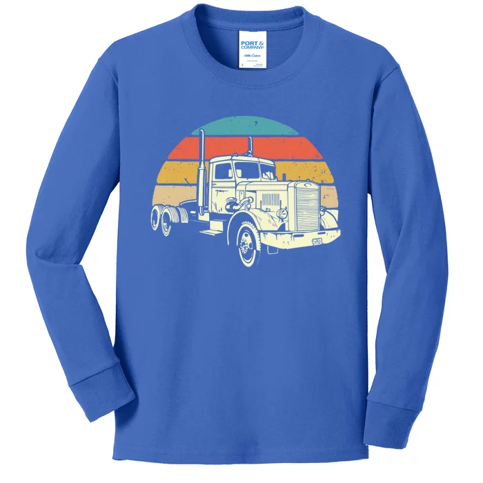 Retro Trucker Gift Big Rig Hauler Truck Driver Trucking Cool Gift Kids Long Sleeve Shirt