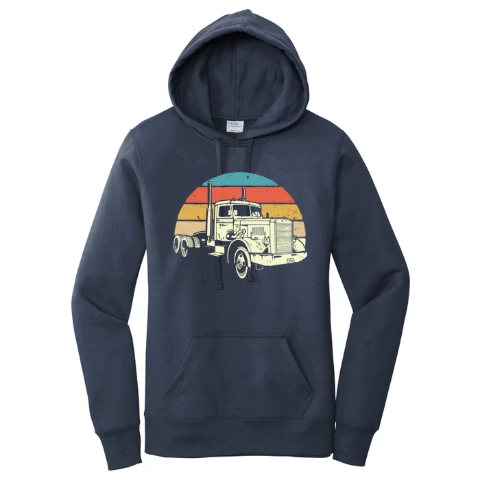 Retro Trucker Gift Big Rig Hauler Truck Driver Trucking Cool Gift Women's Pullover Hoodie