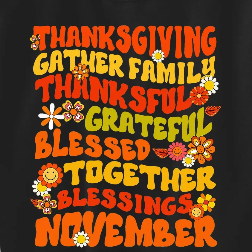 Retro Thankful Grateful Blessed Thanksgiving Fall Family Kids Sweatshirt