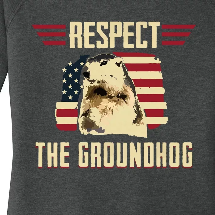 Respect The Groundhog Woodchuck Photo Groundhog Day Women's Perfect Tri Tunic Long Sleeve Shirt