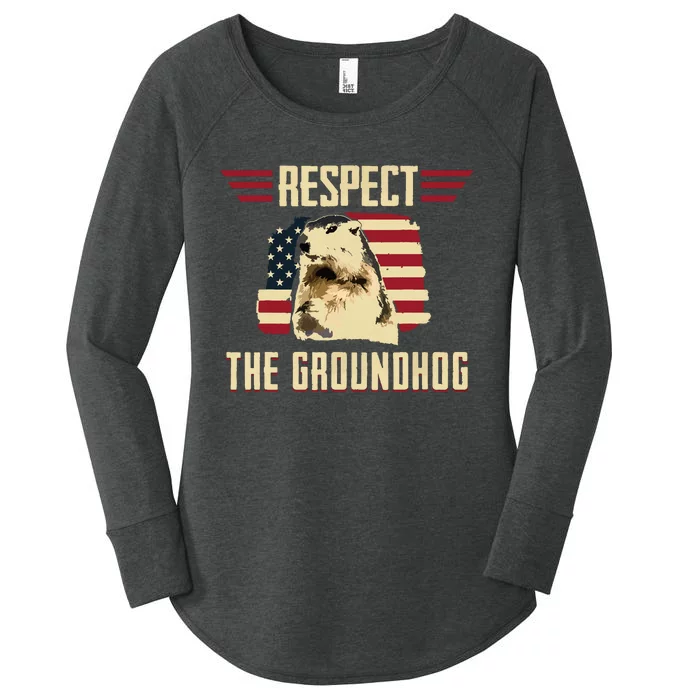 Respect The Groundhog Woodchuck Photo Groundhog Day Women's Perfect Tri Tunic Long Sleeve Shirt