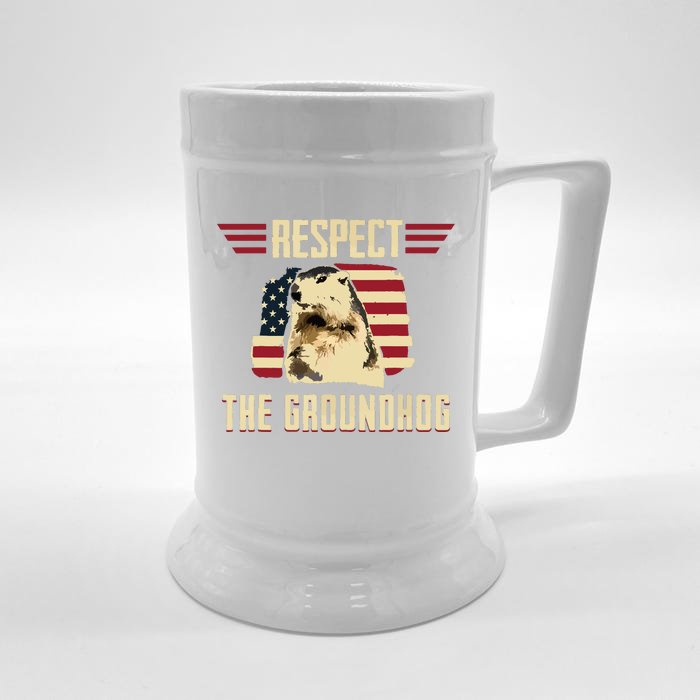 Respect The Groundhog Woodchuck Photo Groundhog Day Front & Back Beer Stein