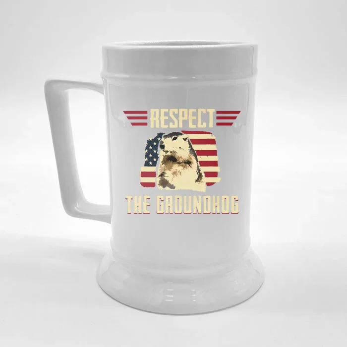 Respect The Groundhog Woodchuck Photo Groundhog Day Front & Back Beer Stein