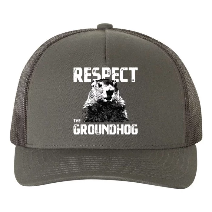 Respect The Groundhog Funny Woodchuck Yupoong Adult 5-Panel Trucker Hat