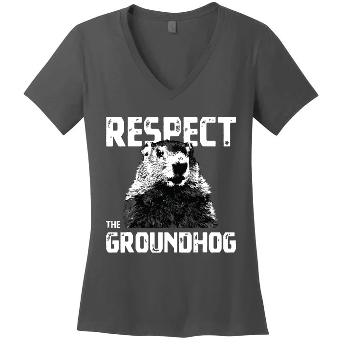 Respect The Groundhog Funny Woodchuck Women's V-Neck T-Shirt