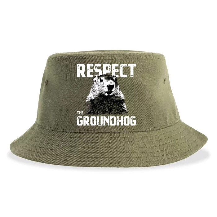 Respect The Groundhog Funny Woodchuck Sustainable Bucket Hat