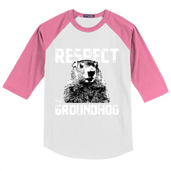 Respect The Groundhog Funny Woodchuck Kids Colorblock Raglan Jersey