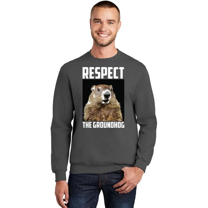 Respect The Groundhog Woodchuck Photo Groundhog Day Tall Sweatshirt