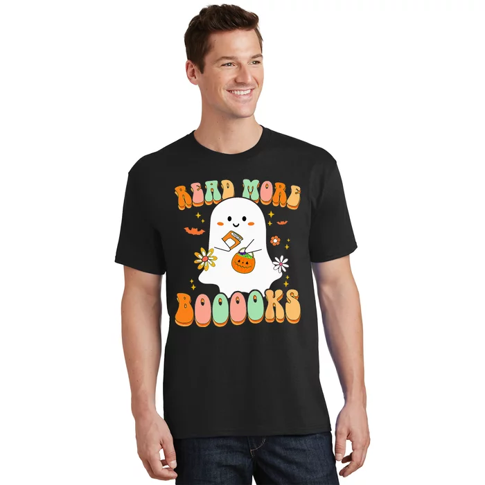 Retro Teacher Halloween Ghost Read More Books Teacher T-Shirt