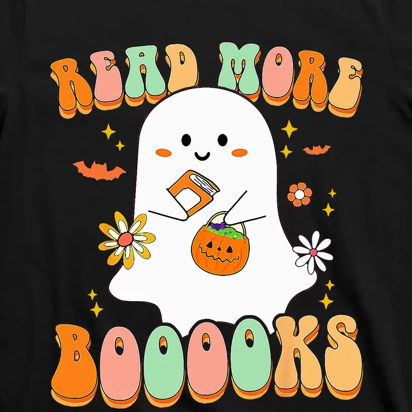 Retro Teacher Halloween Ghost Read More Books Teacher T-Shirt