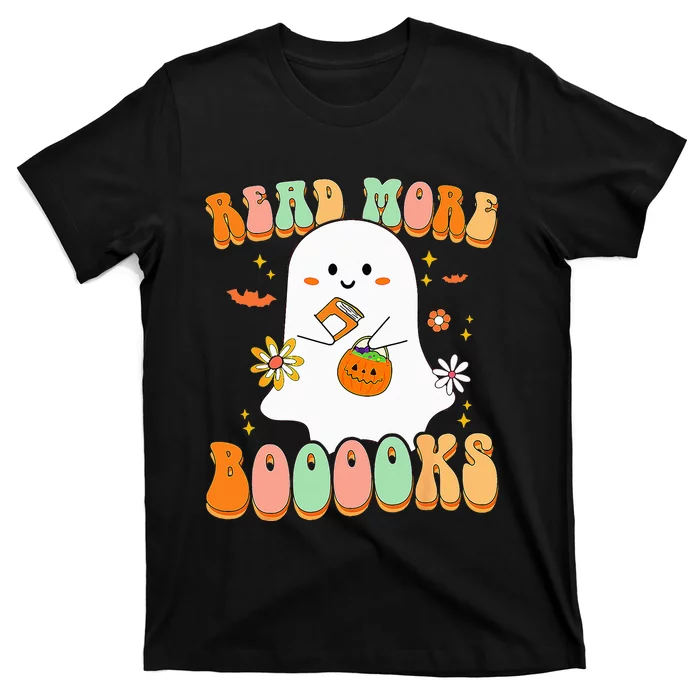 Retro Teacher Halloween Ghost Read More Books Teacher T-Shirt