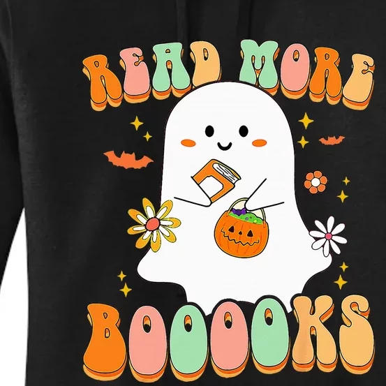 Retro Teacher Halloween Ghost Read More Books Teacher Women's Pullover Hoodie