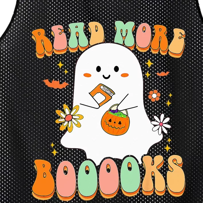 Retro Teacher Halloween Ghost Read More Books Teacher Mesh Reversible Basketball Jersey Tank