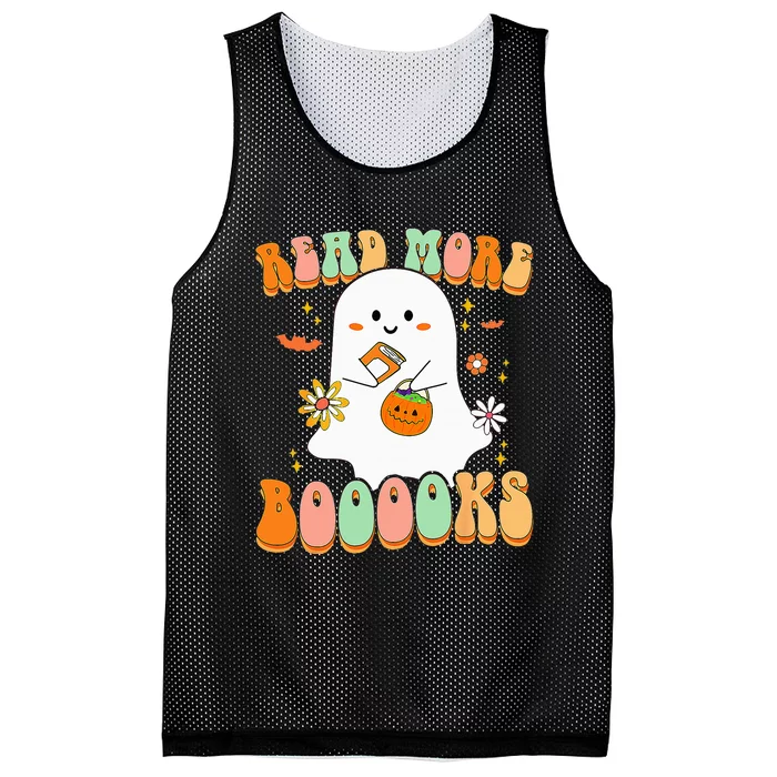 Retro Teacher Halloween Ghost Read More Books Teacher Mesh Reversible Basketball Jersey Tank