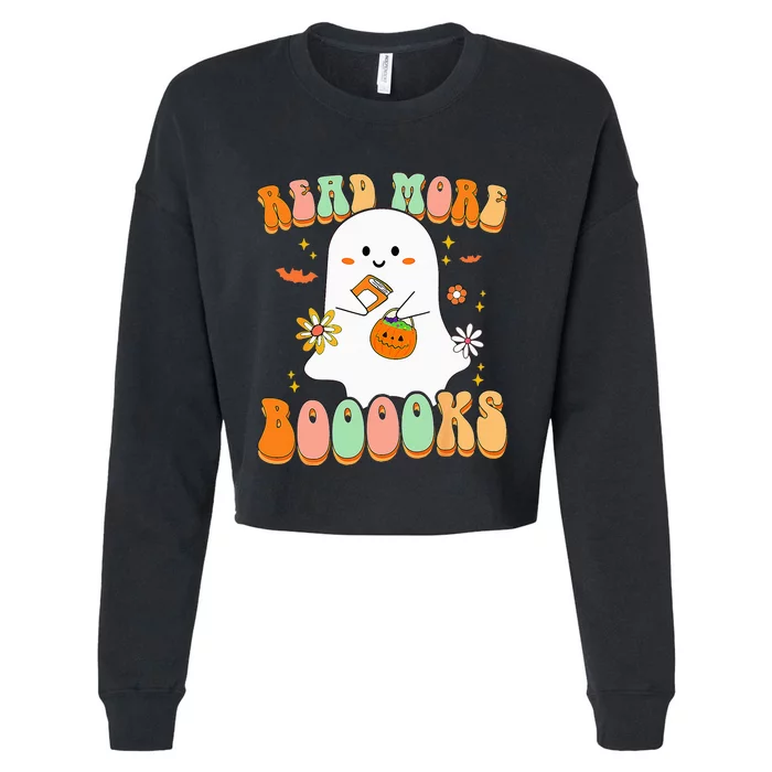 Retro Teacher Halloween Ghost Read More Books Teacher Cropped Pullover Crew