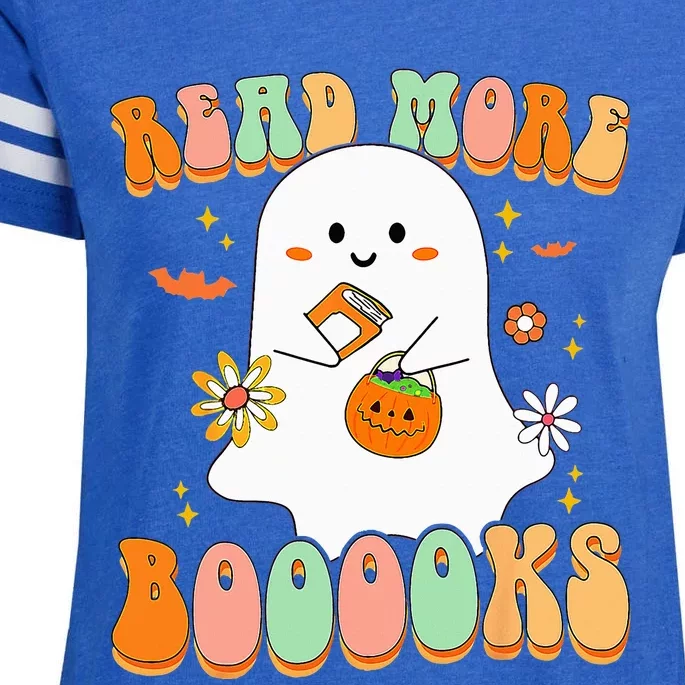 Retro Teacher Halloween Ghost Read More Books Teacher Enza Ladies Jersey Football T-Shirt