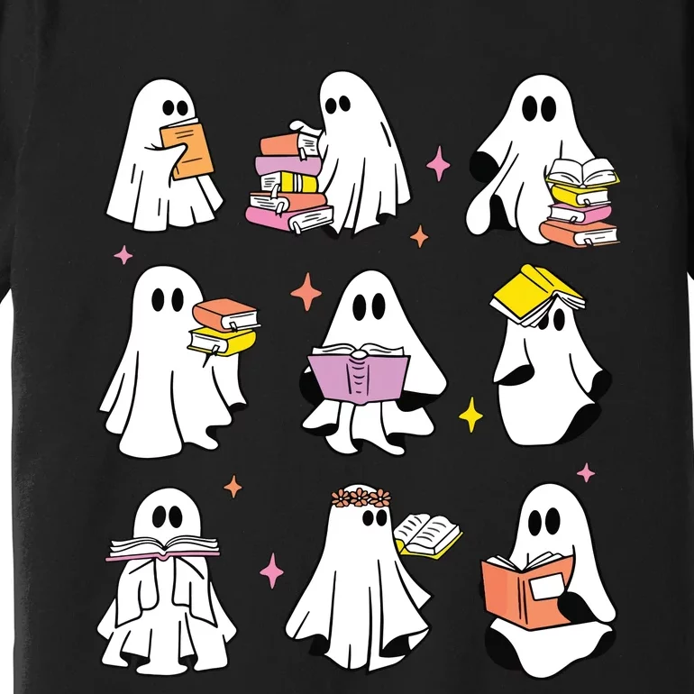 Retro Teacher Halloween Ghost Read More Books Teacher Premium T-Shirt