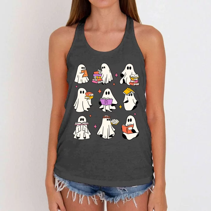 Retro Teacher Halloween Ghost Read More Books Teacher Women's Knotted Racerback Tank