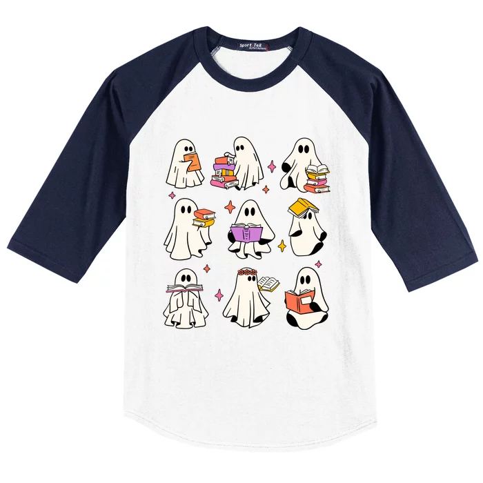 Retro Teacher Halloween Ghost Read More Books Teacher Baseball Sleeve Shirt