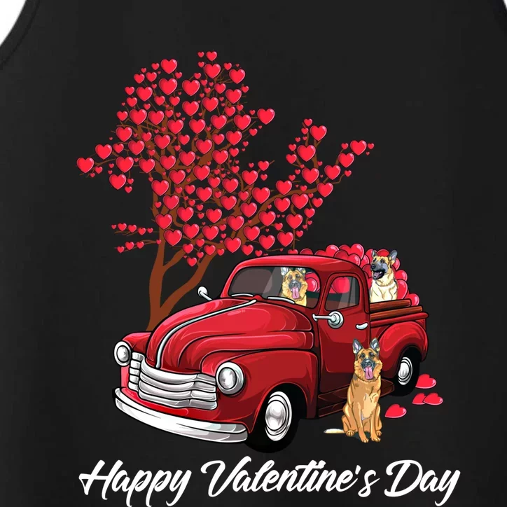 Red Truck Happy Valentines Day Ger Shepherd Dog Hearts Cute Gift Performance Tank