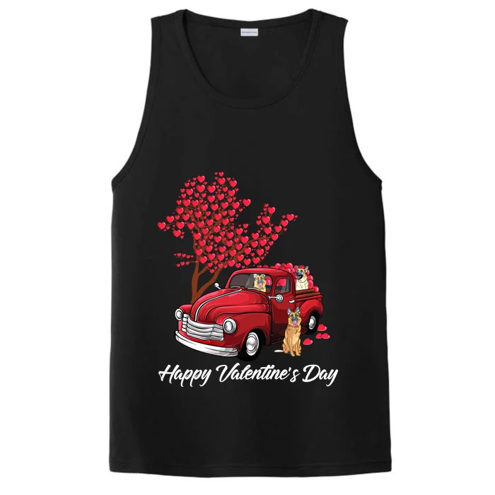 Red Truck Happy Valentines Day Ger Shepherd Dog Hearts Cute Gift Performance Tank