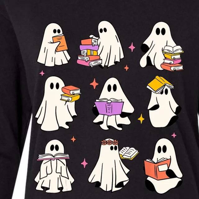 Retro Teacher Halloween Ghost Read More Books Teacher Womens Cotton Relaxed Long Sleeve T-Shirt