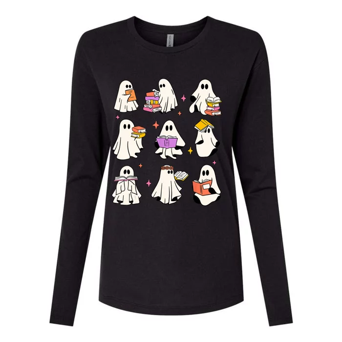 Retro Teacher Halloween Ghost Read More Books Teacher Womens Cotton Relaxed Long Sleeve T-Shirt