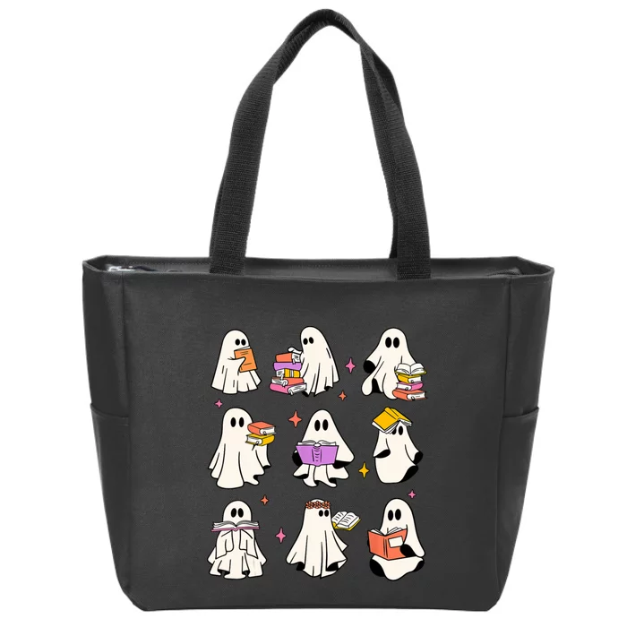 Retro Teacher Halloween Ghost Read More Books Teacher Zip Tote Bag