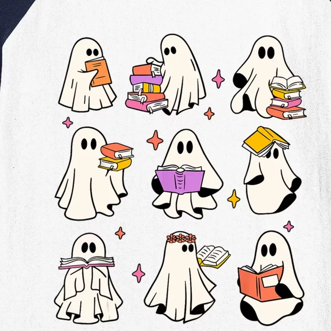 Retro Teacher Halloween Ghost Read More Books Teacher Baseball Sleeve Shirt