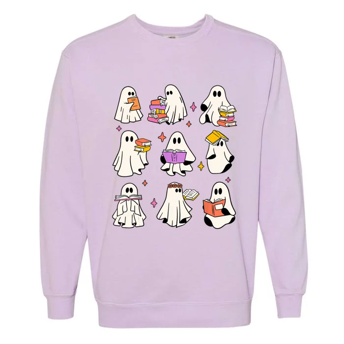 Retro Teacher Halloween Ghost Read More Books Teacher Garment-Dyed Sweatshirt