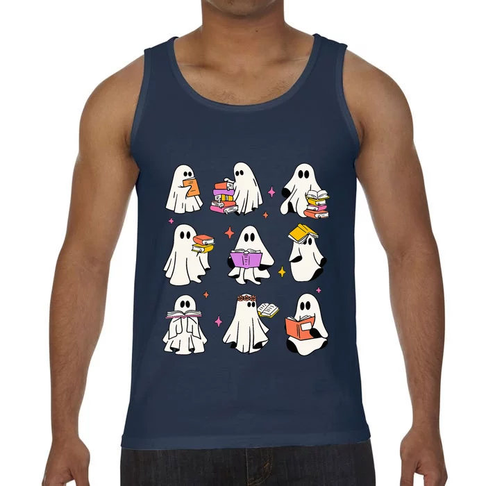 Retro Teacher Halloween Ghost Read More Books Teacher Comfort Colors® Tank Top