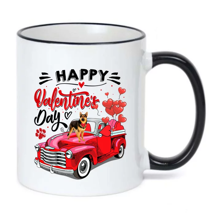 Red Truck Happy Valentines Day Ger Shepherd Hearts Cool Gift Black Color Changing Mug