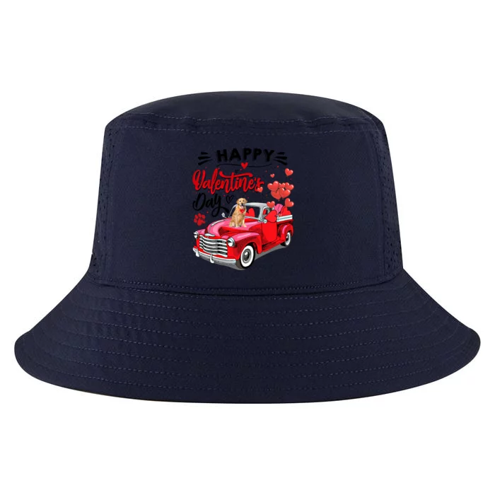 Red Truck Happy Valentines Day Golden Retriever Hearts Gift Cool Comfort Performance Bucket Hat