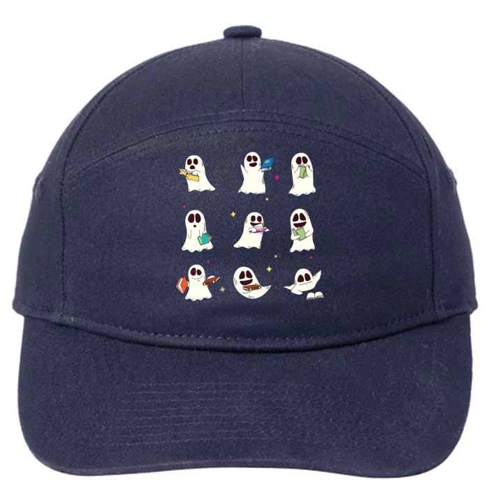 Retro Teacher Halloween Ghost Read More Books Teacher 7-Panel Snapback Hat