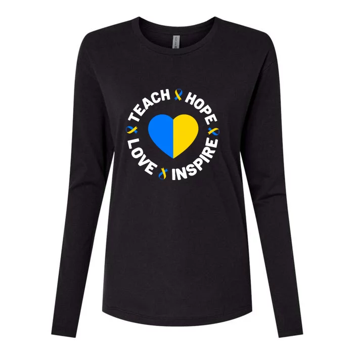 Ribbon Teach Hope Love World Down Syndrome Day Awareness Gift Womens Cotton Relaxed Long Sleeve T-Shirt