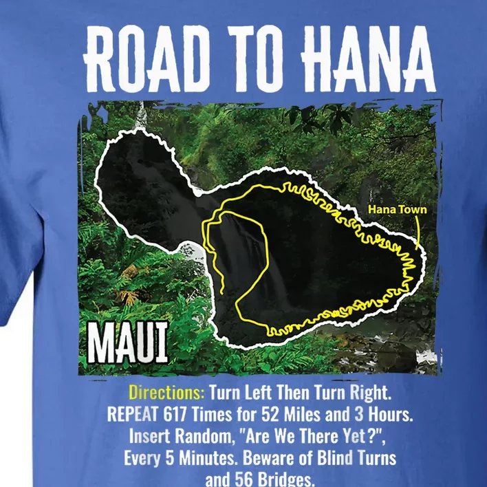 Road To Hana Map Maui Island Surfing Hawaiian Beach Summer Tall T-Shirt