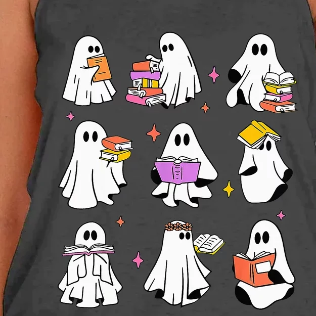 Retro Teacher Halloween Ghost Read More Books Teacher Women's Knotted Racerback Tank