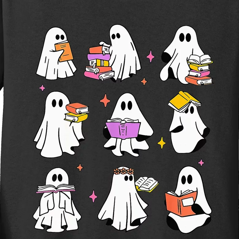 Retro Teacher Halloween Ghost Read More Books Teacher Kids Long Sleeve Shirt