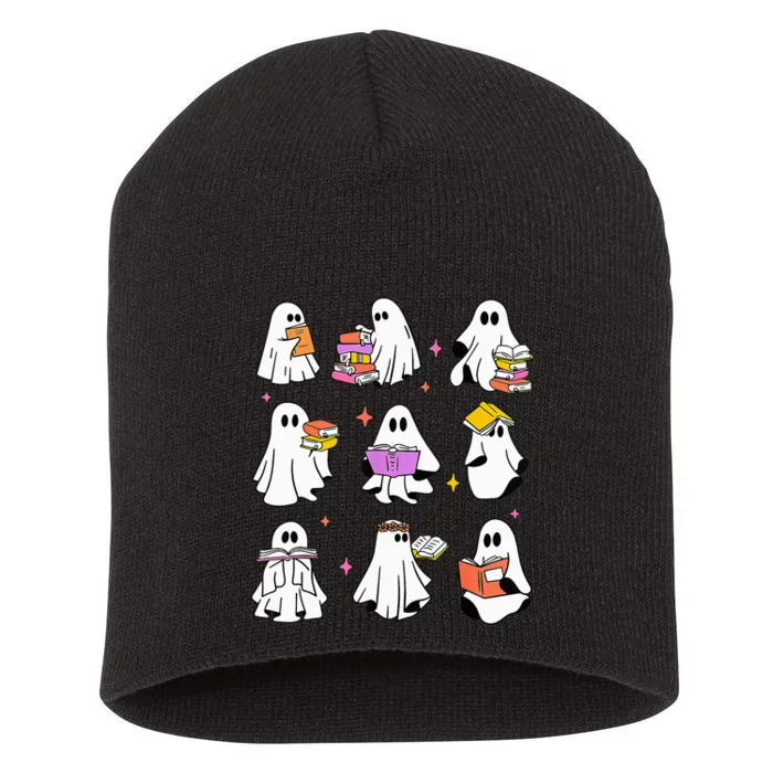 Retro Teacher Halloween Ghost Read More Books Teacher Short Acrylic Beanie