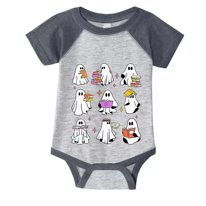 Retro Teacher Halloween Ghost Read More Books Teacher Infant Baby Jersey Bodysuit